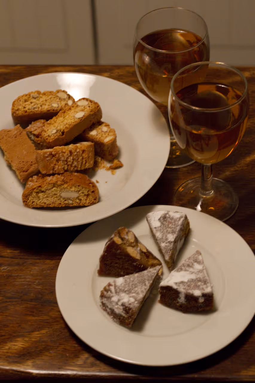 Almond biscuits with sweet wine food in Florence