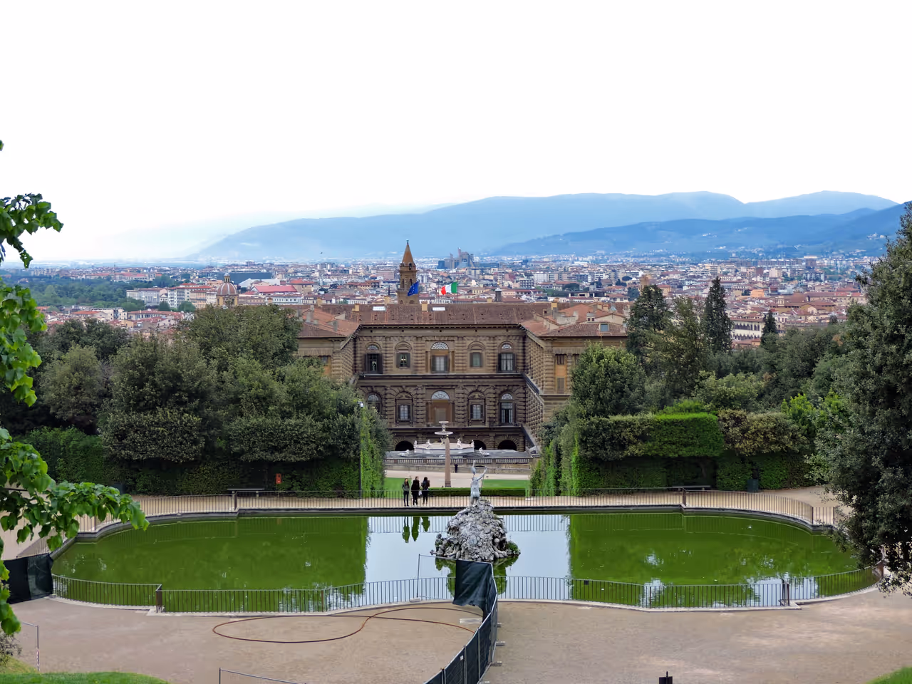 Fountain in Boboli gardens in Florence, with Florence in the background