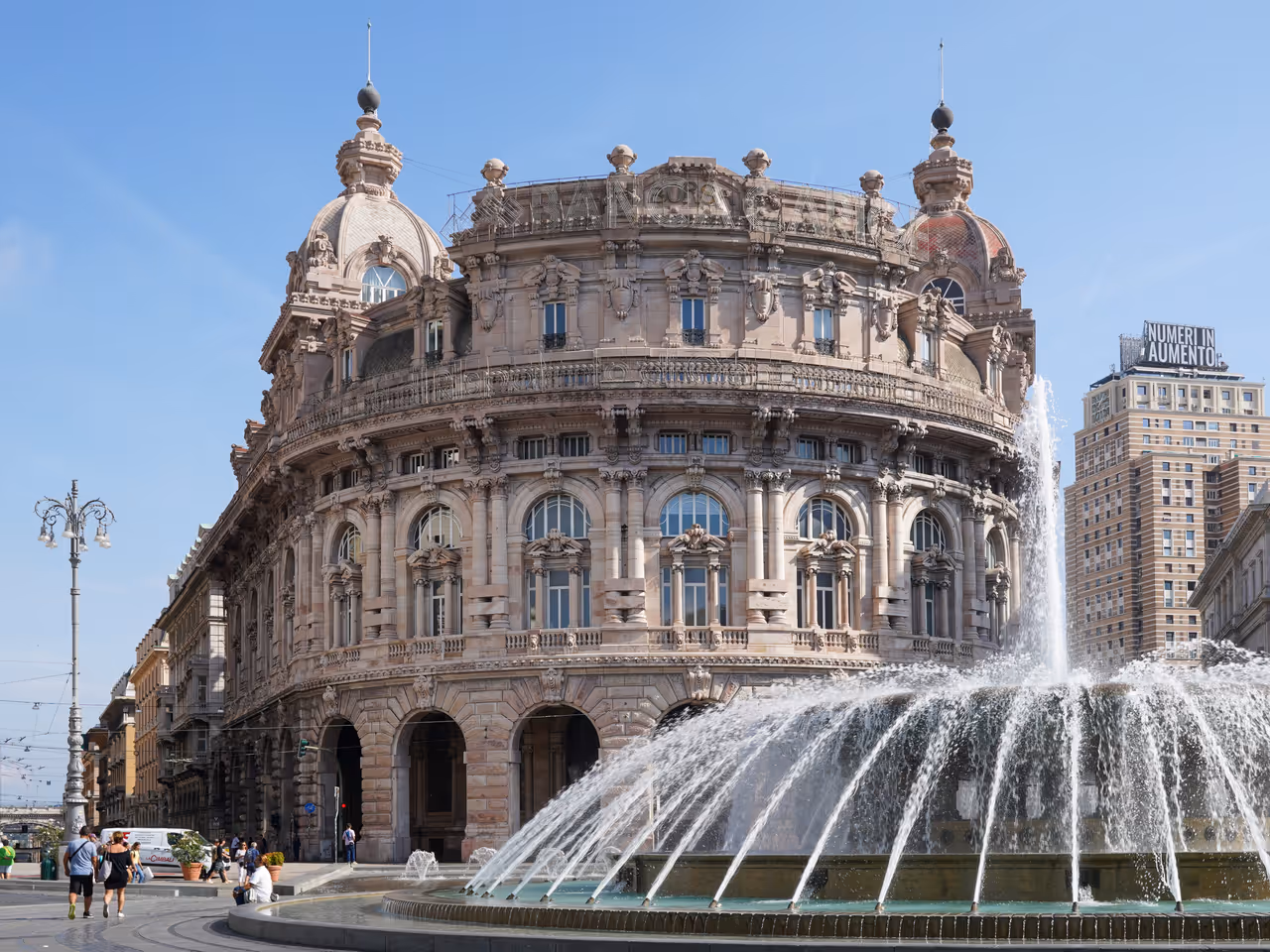 Banca Carige and Fountain in Piazza de Ferrari, Genoa