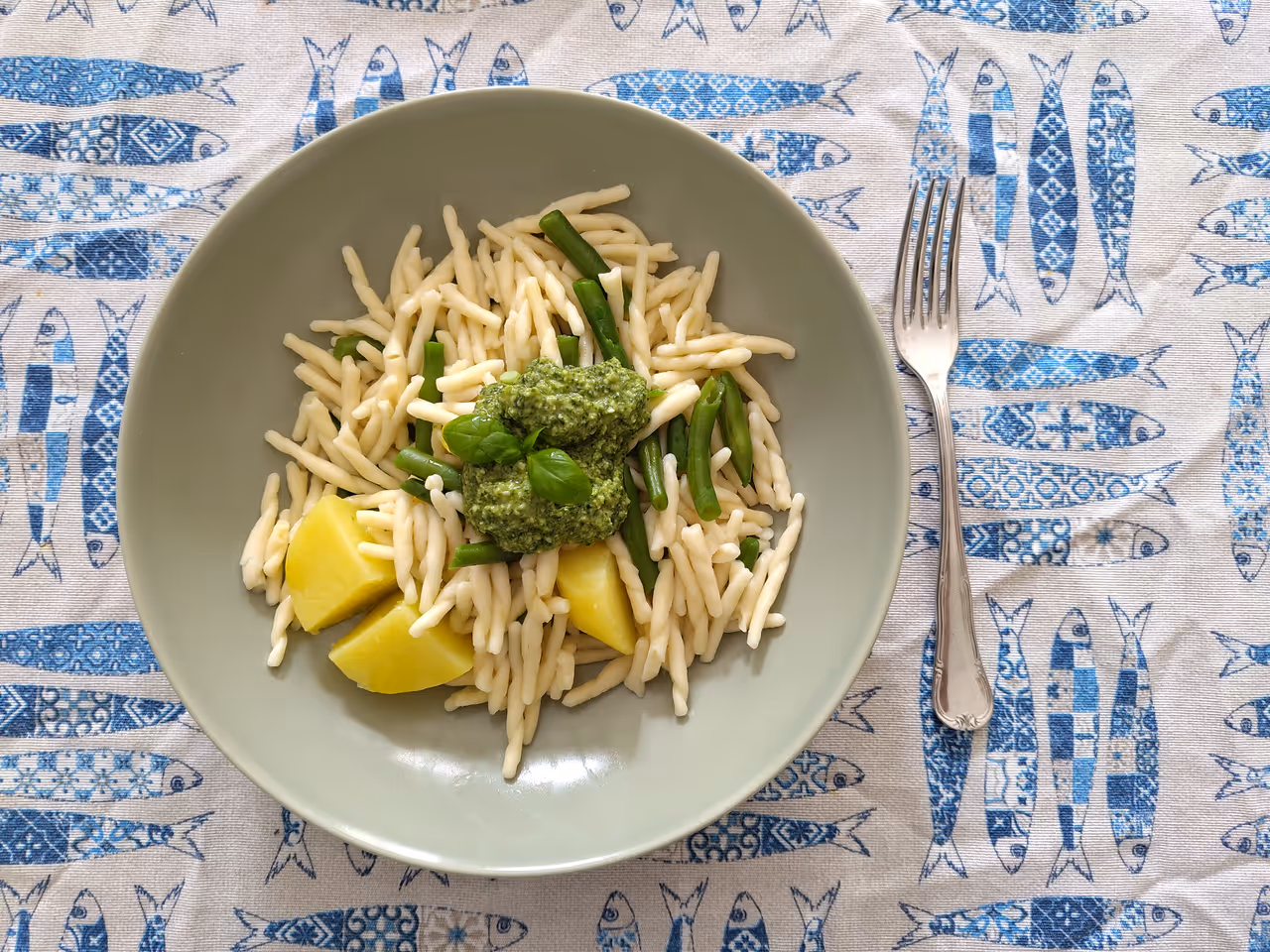 Trofie pasta with pesto food in Genoa