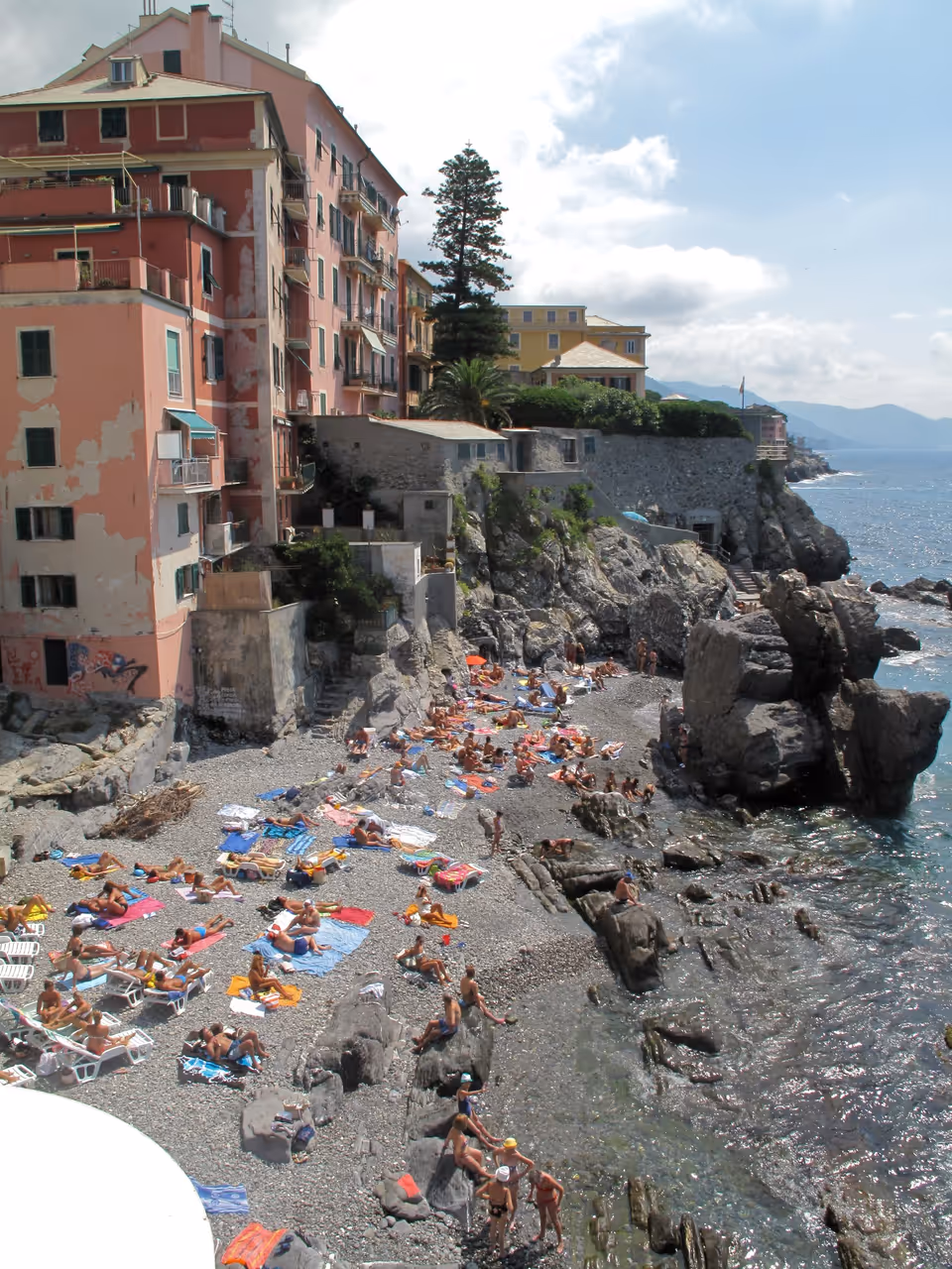 People on a beach in Nervi, Genoa