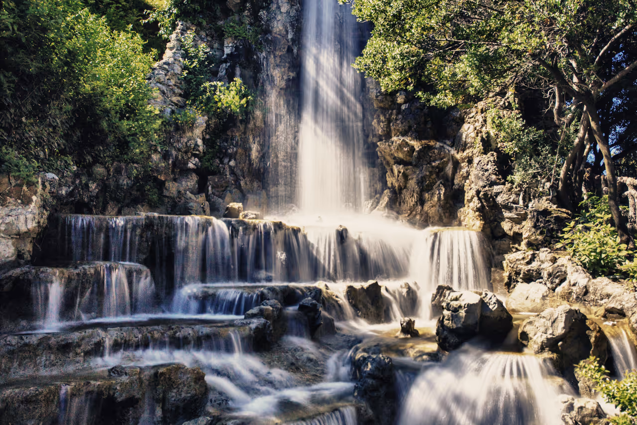 Waterfall in Villetta di negro park in Genoa