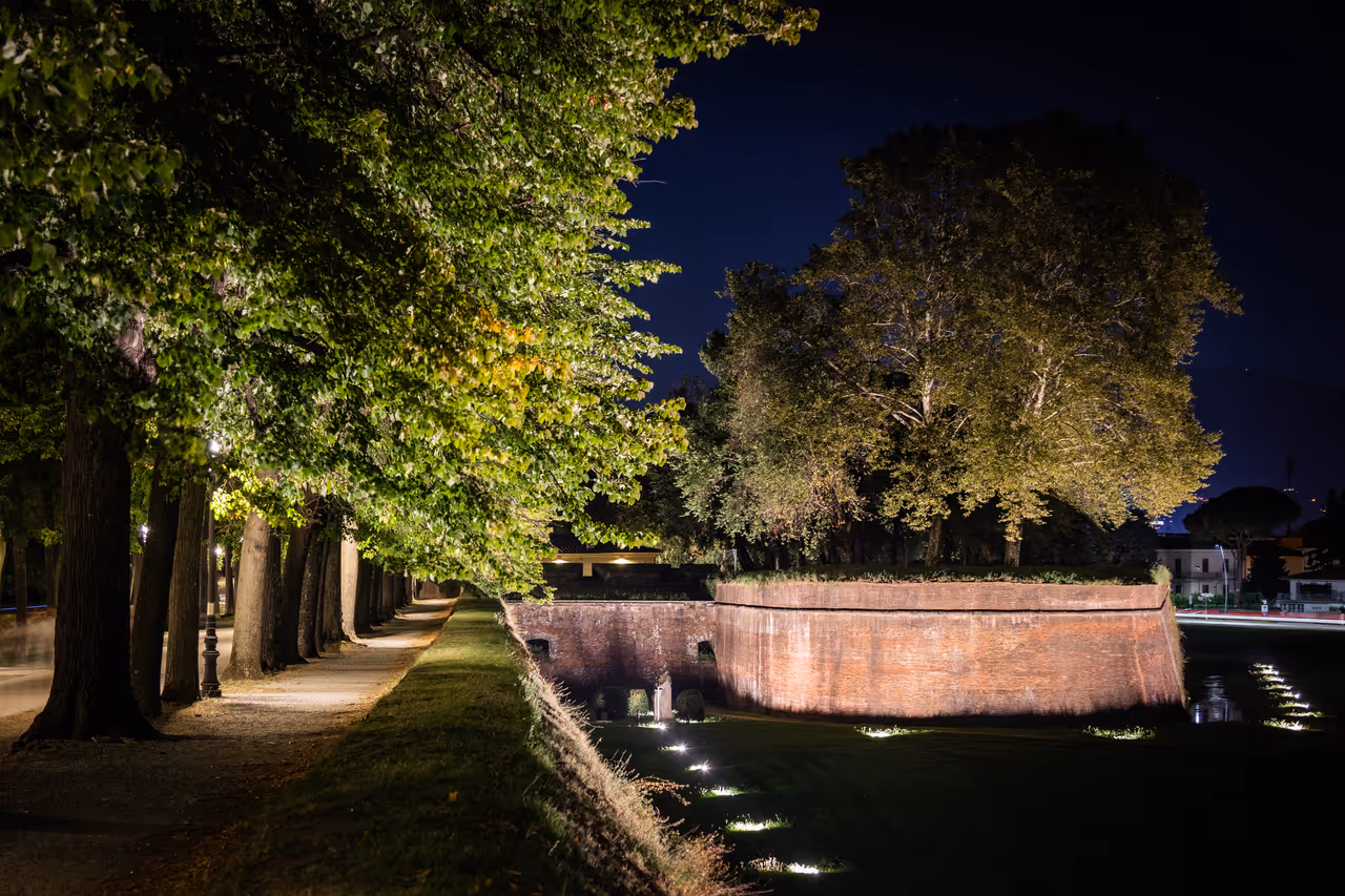 Walls of Lucca at night