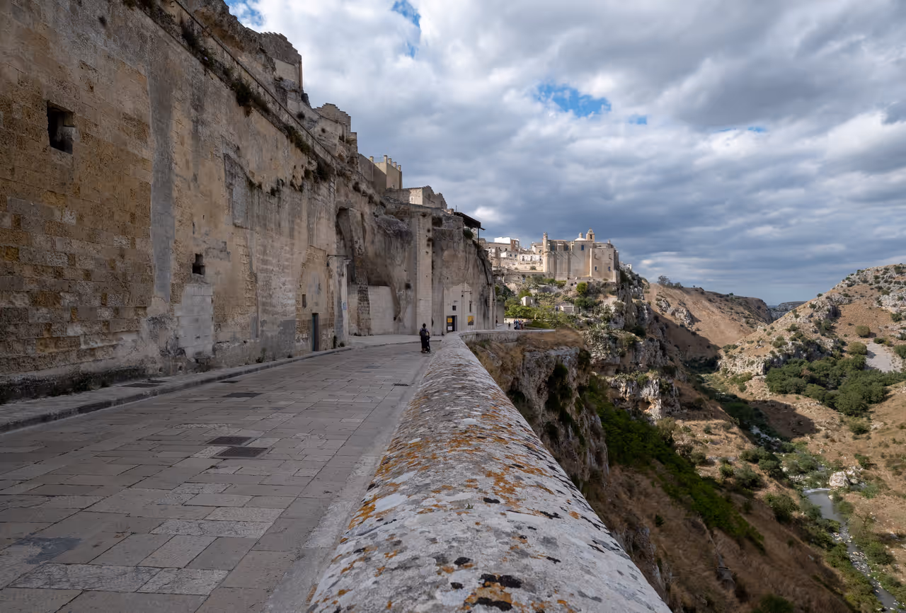 A bridge with convent of Saint Agostino in the background, Matera