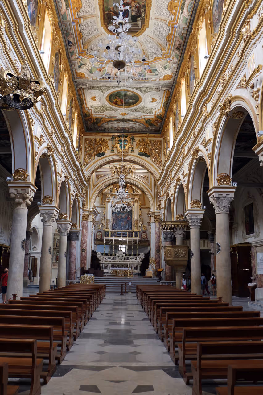 Inside the Cathedral in Matera, with clear ceiling