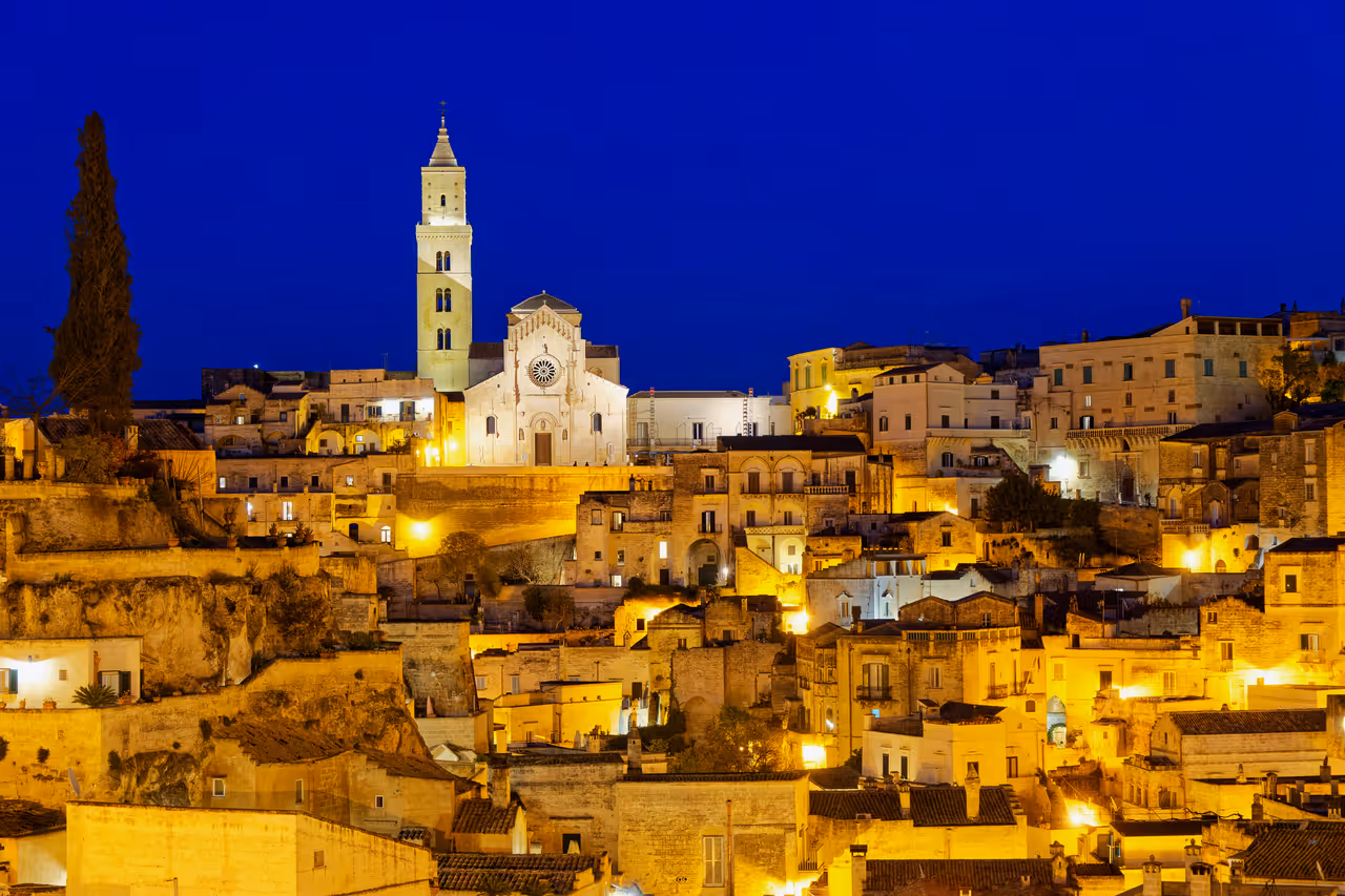 UNESCO World Heritage Matera during the blue hour