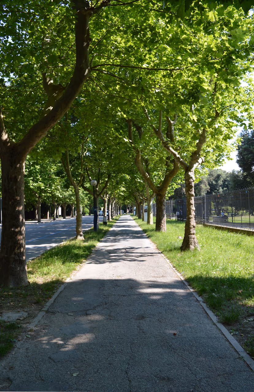 Sidewalk with mixed-use cycle path along Viale Santi Baldini in Ravenna