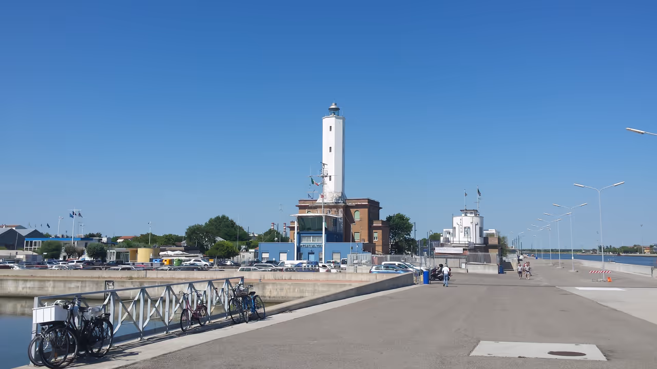 City dock in Ravenna, showing the lighthouse