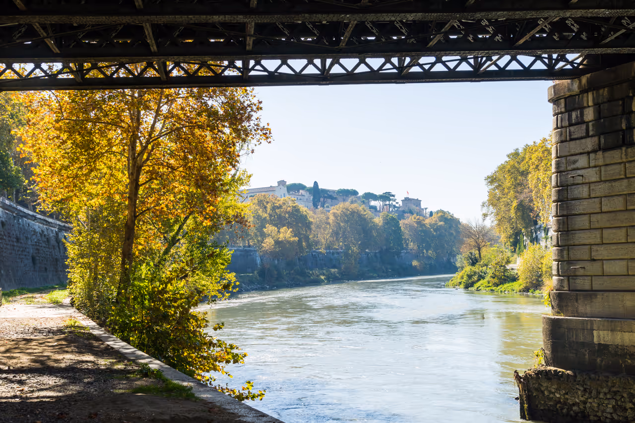 Rowing on the tiber river in Rome