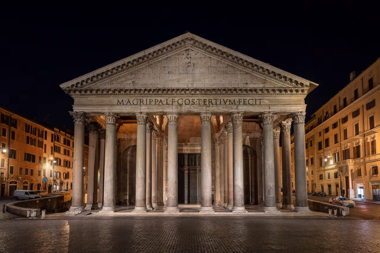 Outside the Pantheon in Rome at night