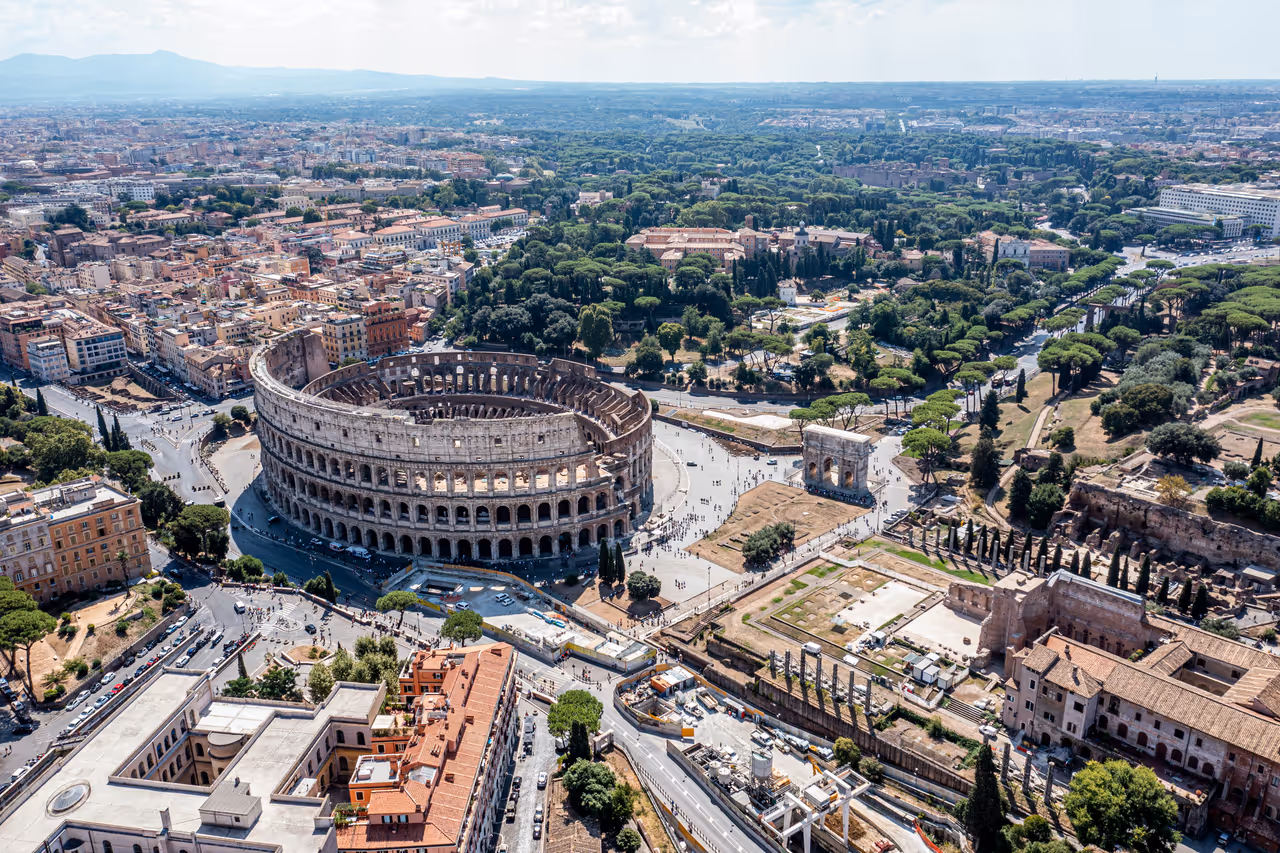 View of the Colosseum in Rome from above
