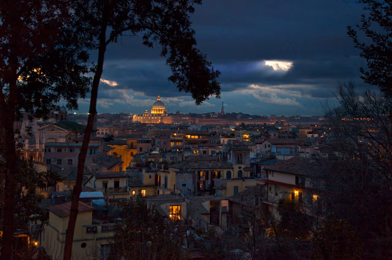 View from the Colle Pinciano towards nighttime Rome