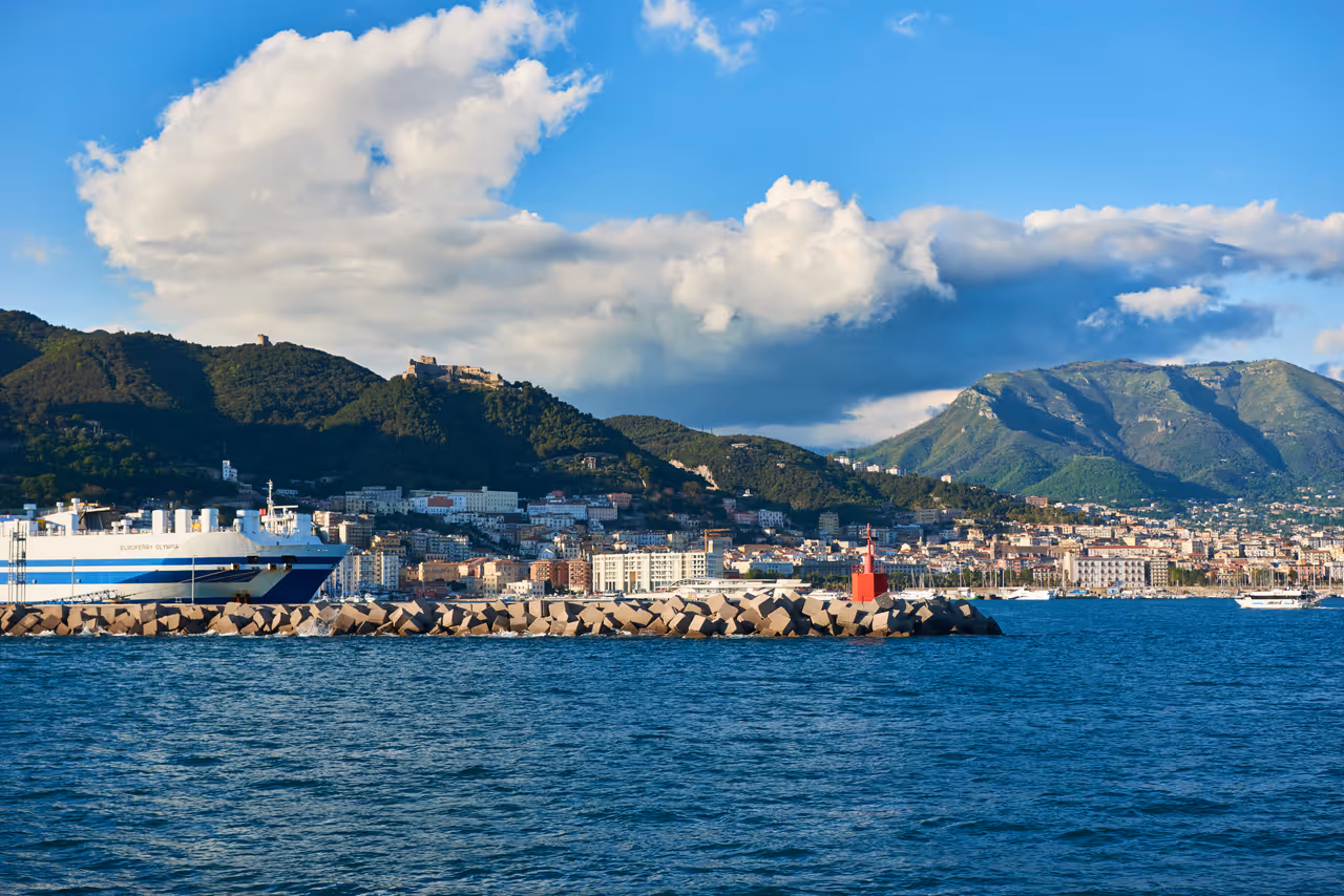 Approaching town of Salerno from the sea