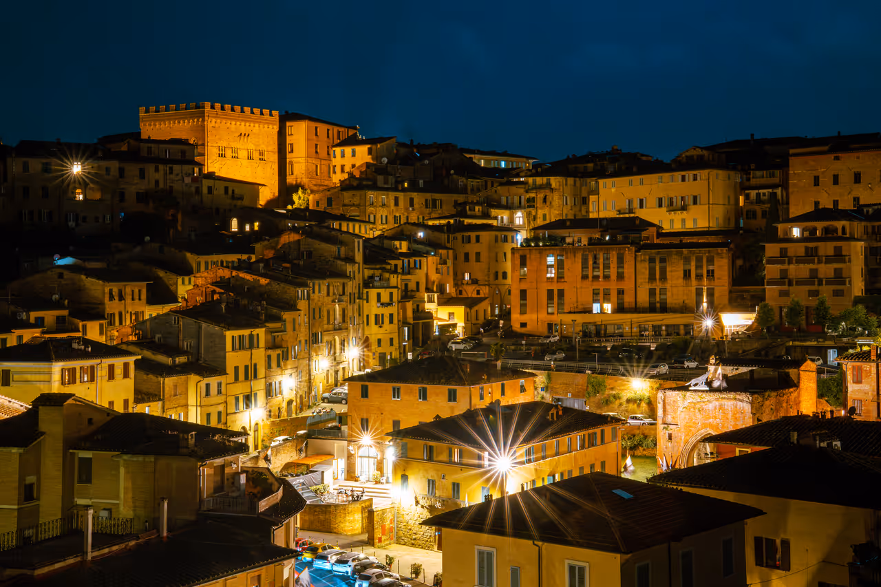Siena from bird's-eye view at night