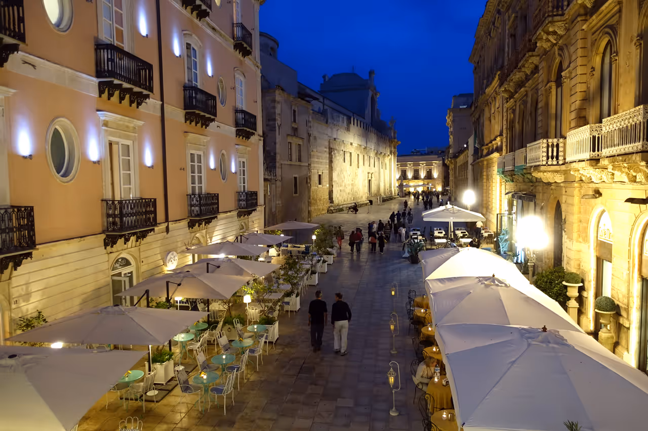 Ortygia, Syracuse from a balcony at night