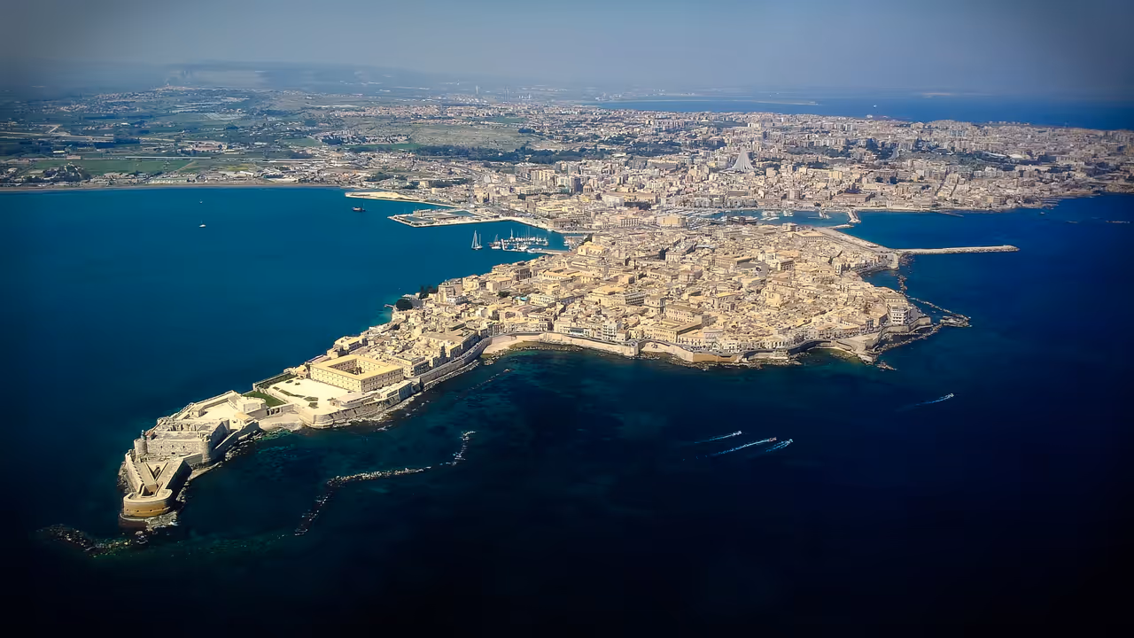 The island of Ortygia from bird's eye view