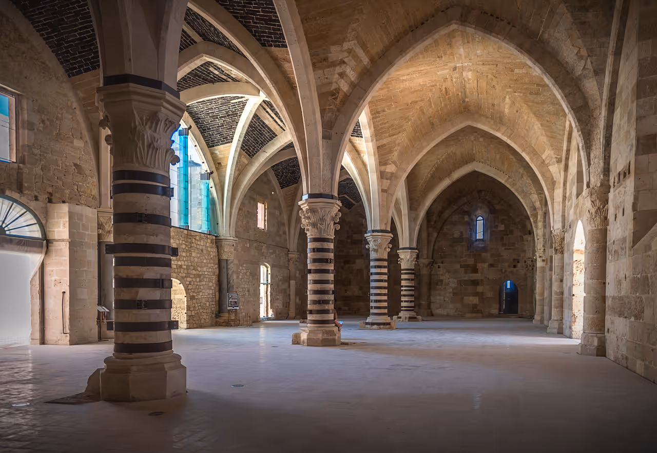 The Gothic colonnade of Castello Maniace