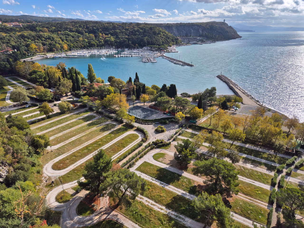 View from the park of Castello Miramare overlooking the Gulf of Trieste