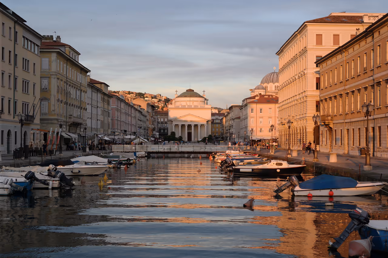 Trieste's Grand Canal at sunset