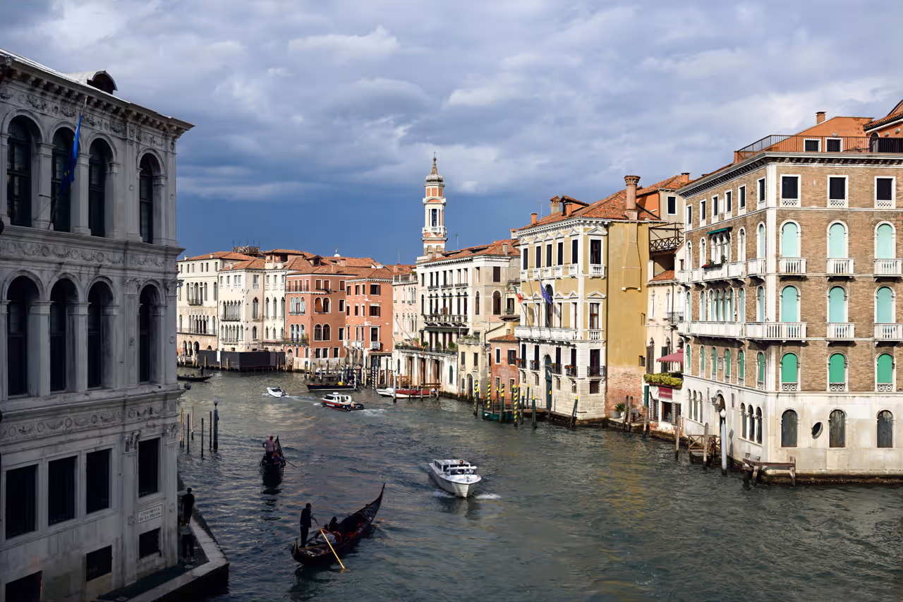 Vaporetto down the grand canal in Venice