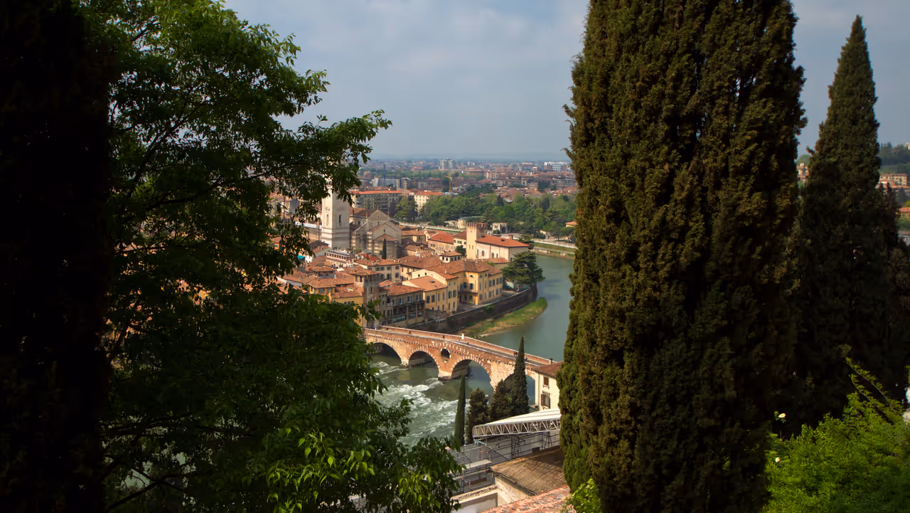 Bridge in Verona with the city in the distance