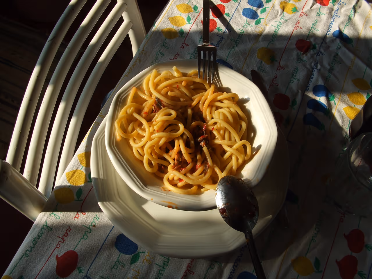 Bigoli pasta with sardines food in Verona