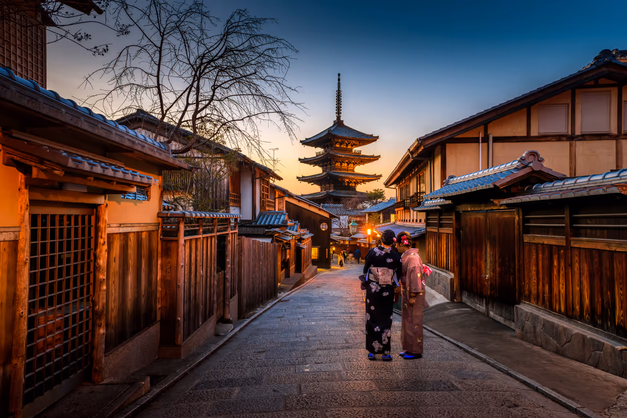 Kyoto temple in the distance