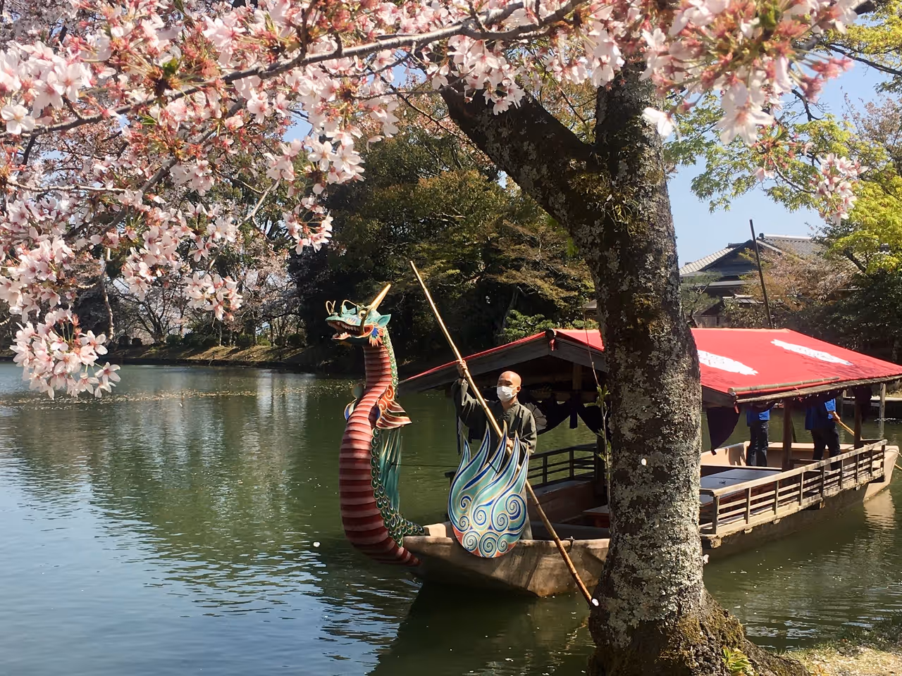 Boat with a dragon shaped head in Kyoto