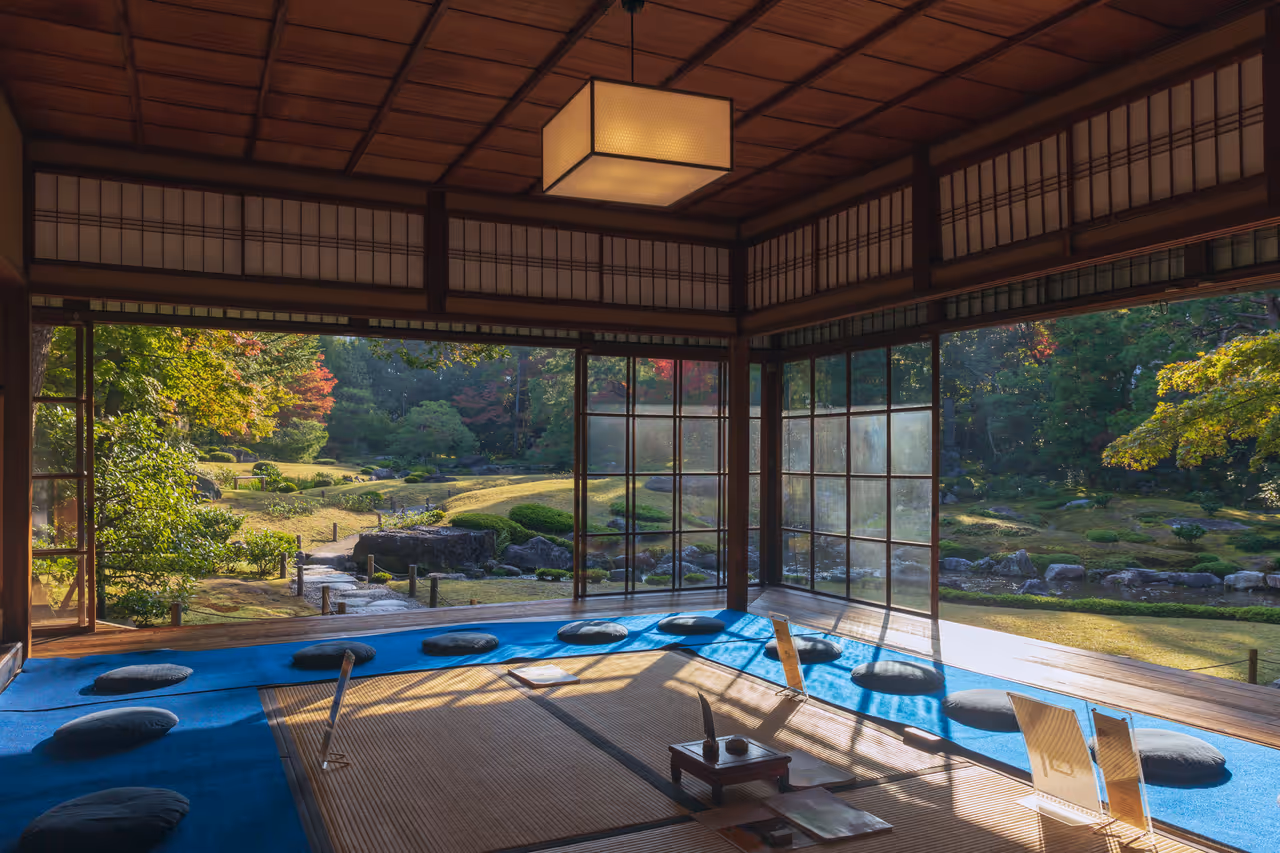View of the Murian-an garden in Kyoto, from the main house