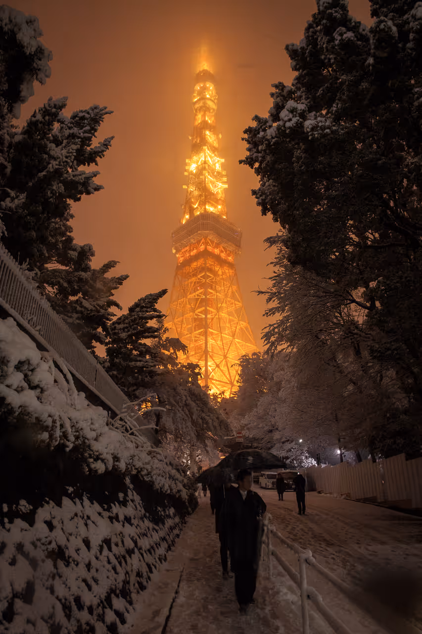 Snow covered Tower in Tokyo