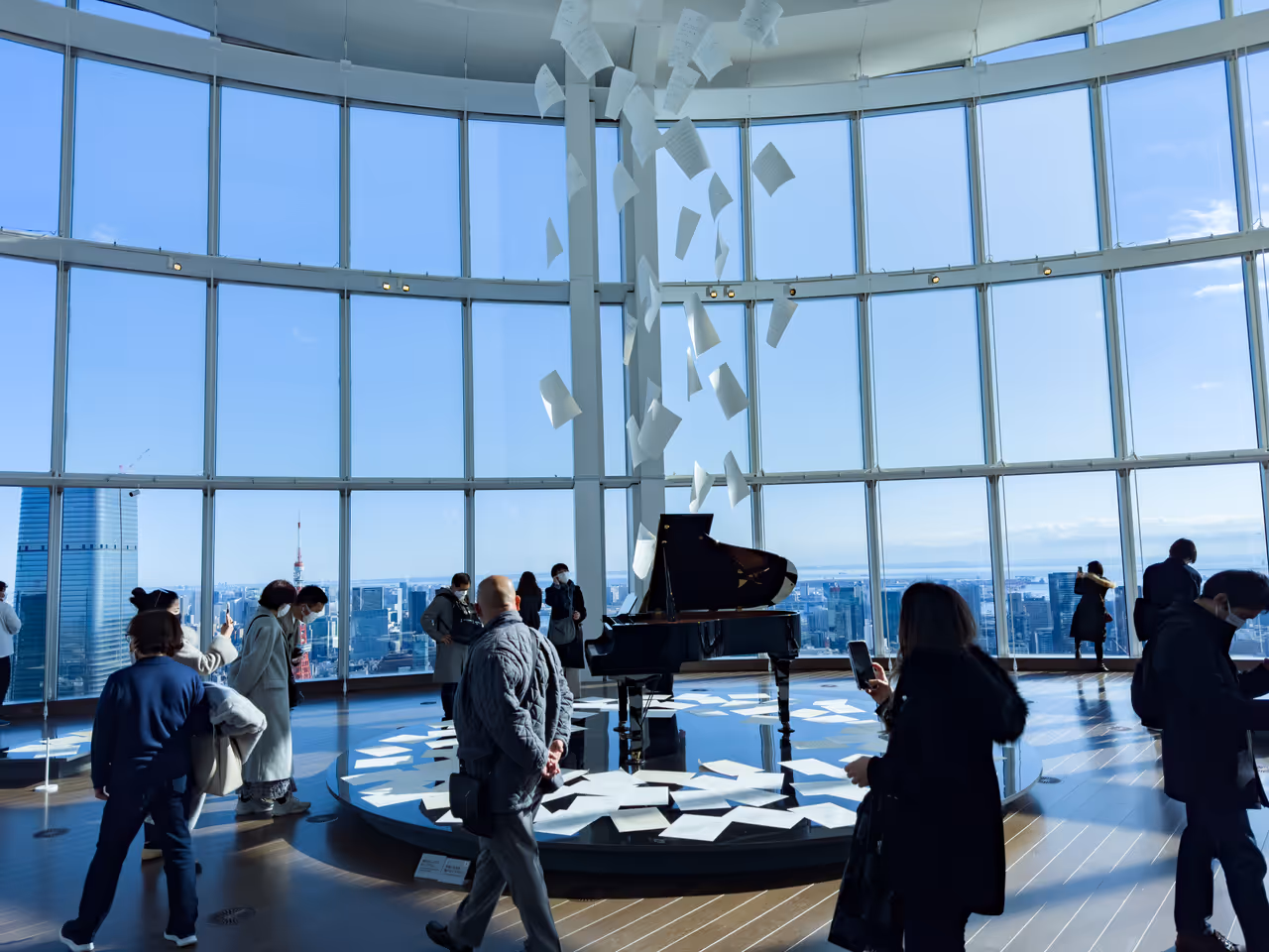 Roppongi Hills Mori Tower, with a piano in the middle of the room, Tokyo
