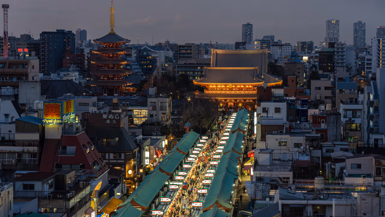 A night view of Senso-ji Temple