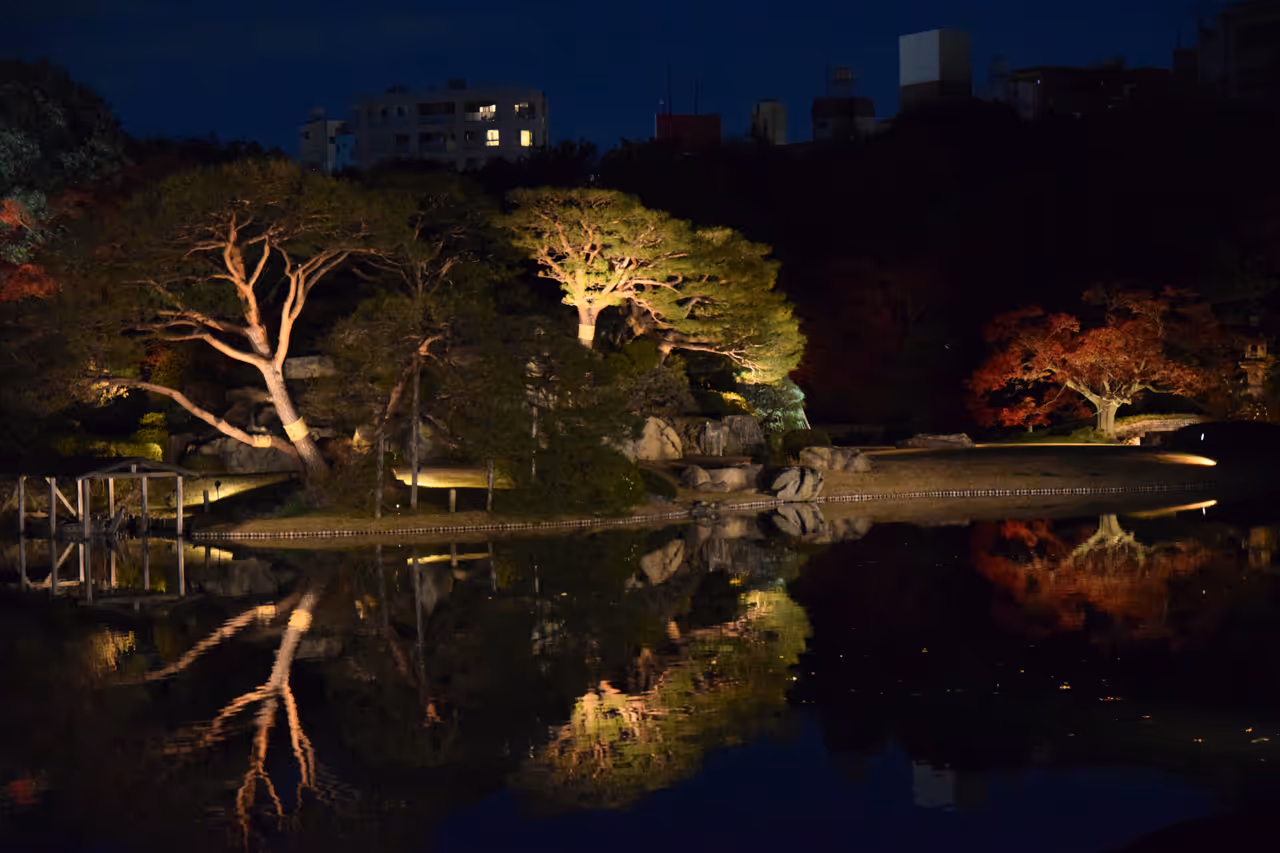 Rikugien gardens at night