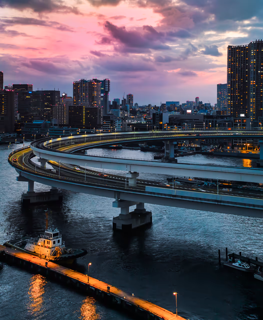 Rainbow bridge at night in Tokyo