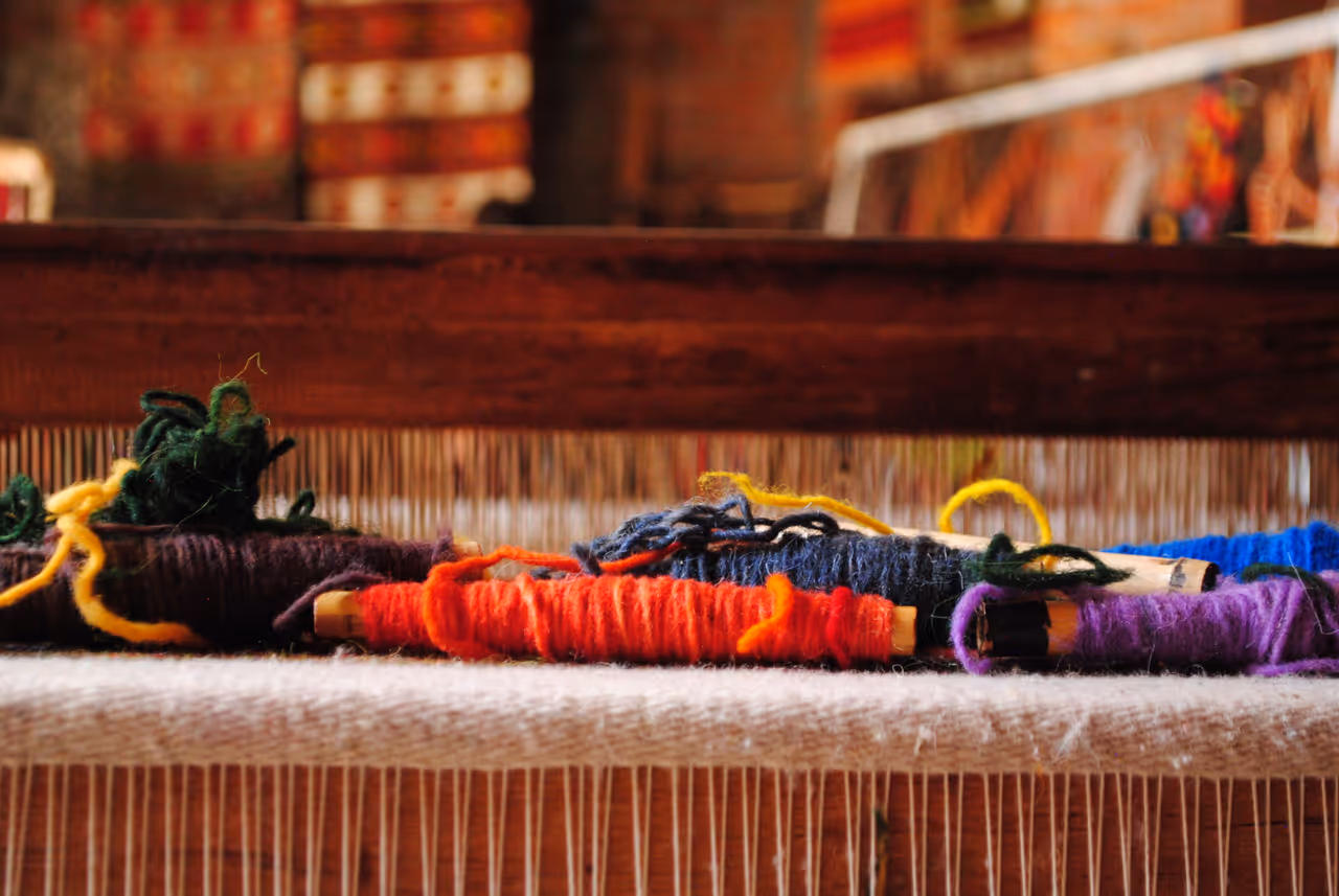 Woven woolen textiles in Teotitlan del Valle, Oaxaca.