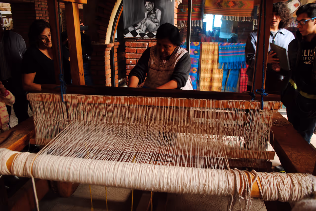 Woven woolen textiles in Teotitlan del Valle, Oaxaca.