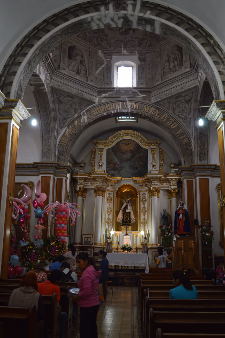 Main altar area of the Carmen Bajo Church in the city of Oaxaca, Mexcio