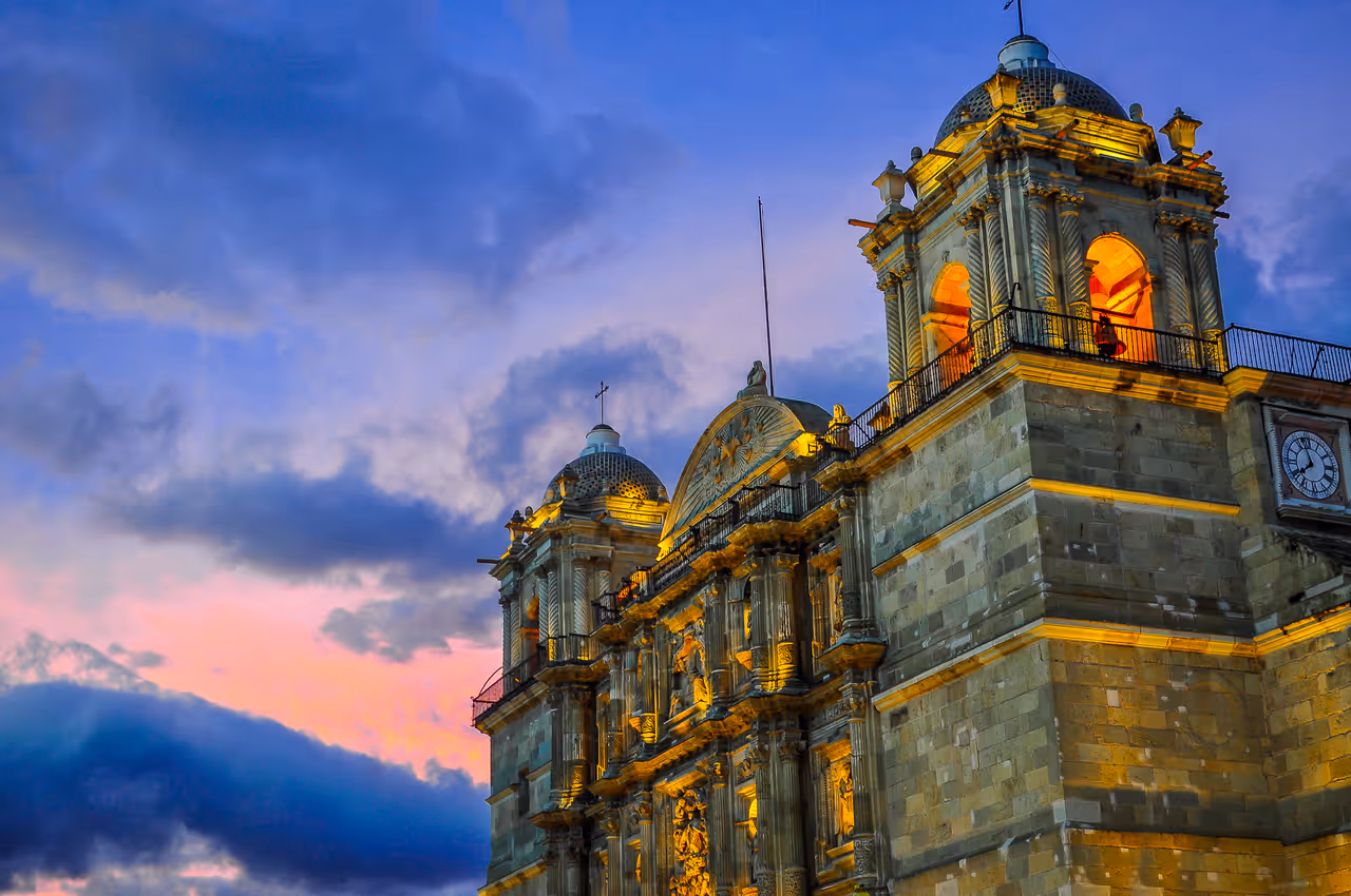 Night in oaxaca, showing the dark blue sky