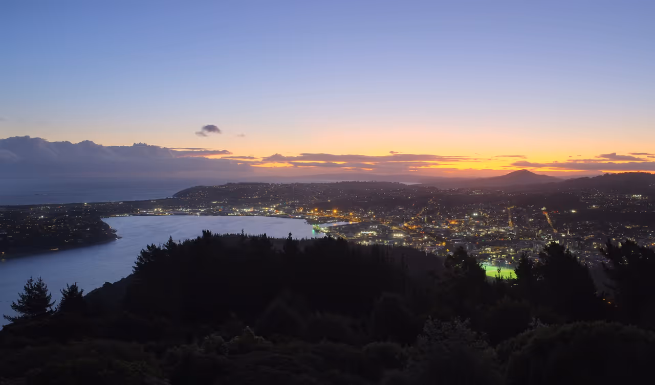 Dunedin and inner Otago Harbour after sunset