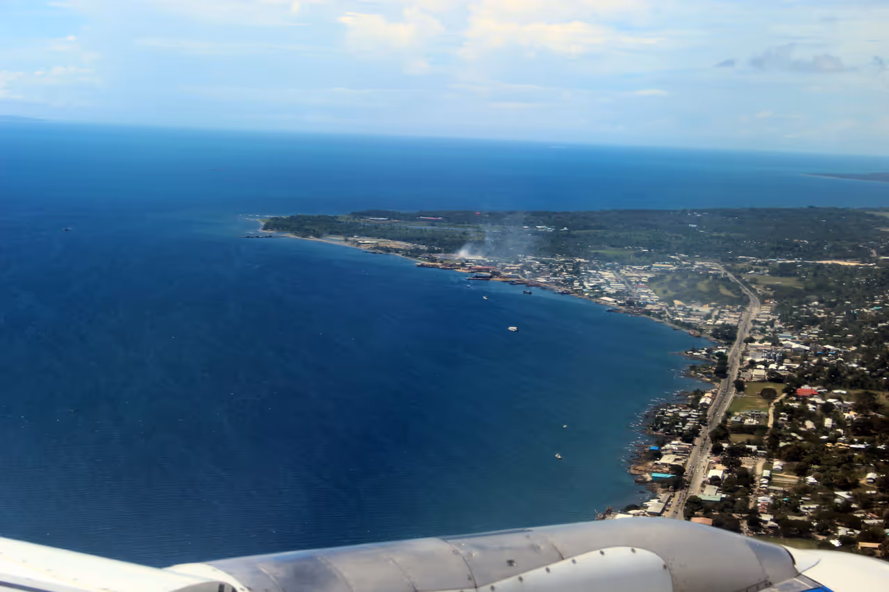 Honiara from above, showing the sea