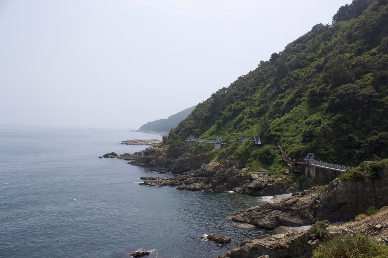 Rugged cliff trail stroll in Busan