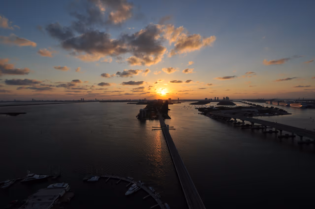 Venetian causeway to south beach cycling, Miami