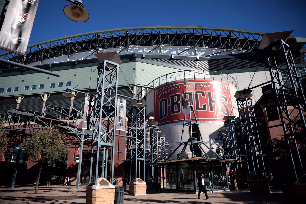 A view of the outside of Chase Field in Phoenix, Arizona.