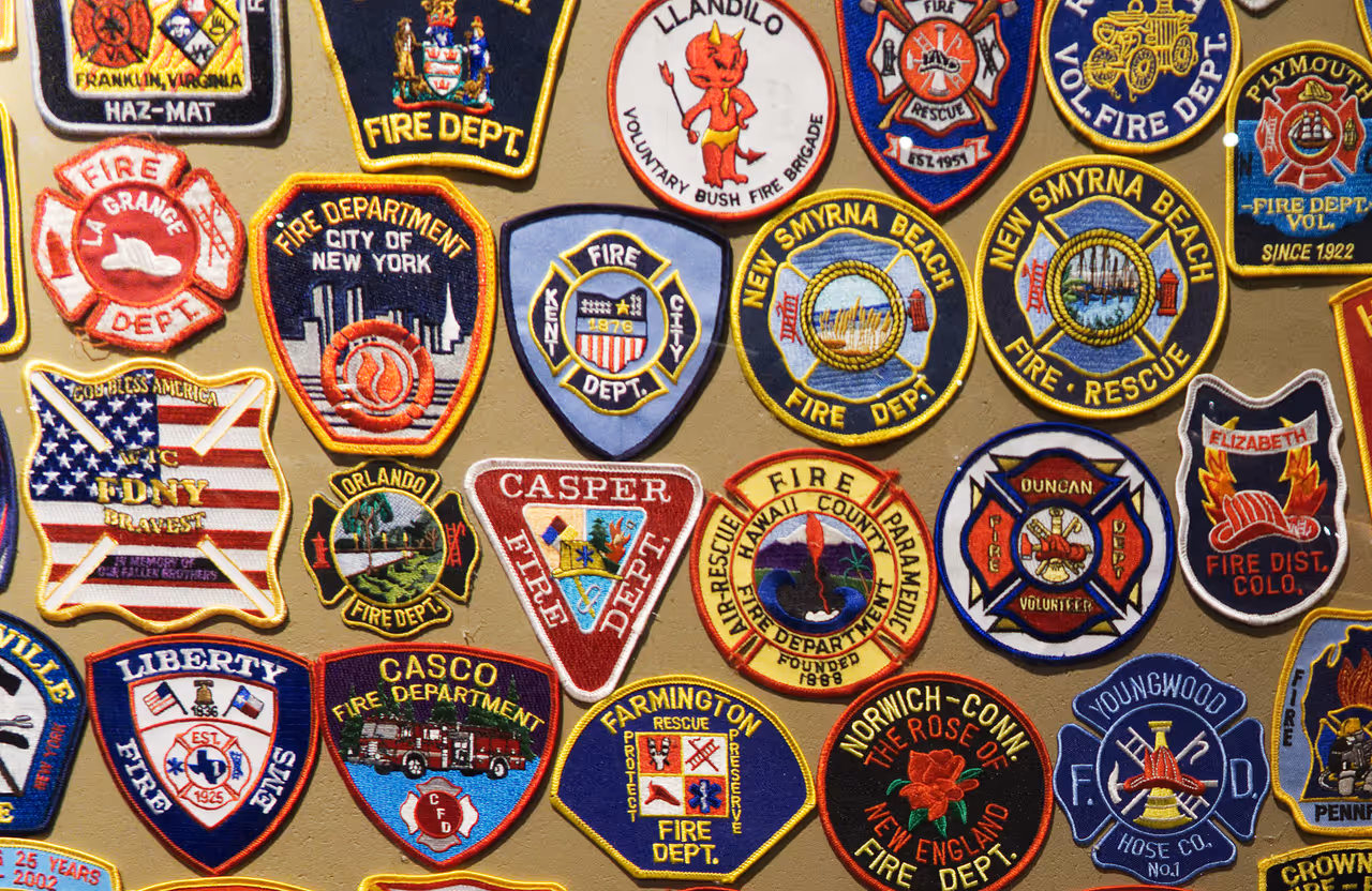 Fire department badges display in the Hall of flame museum of firefighting in Phoenix