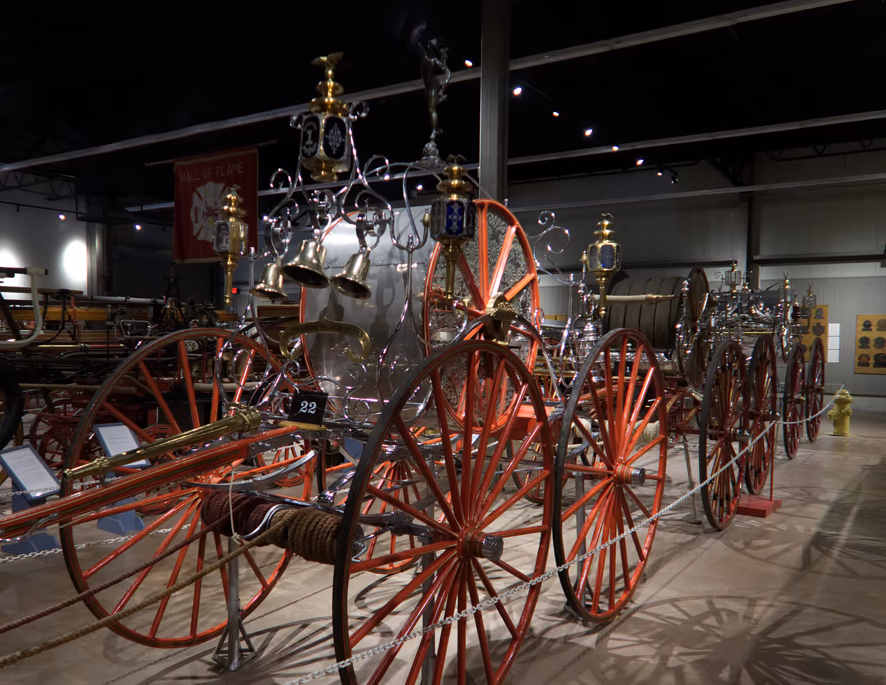 Early fire-fighting vehicles in the Hall of flame museum of firefighting in Phoenix