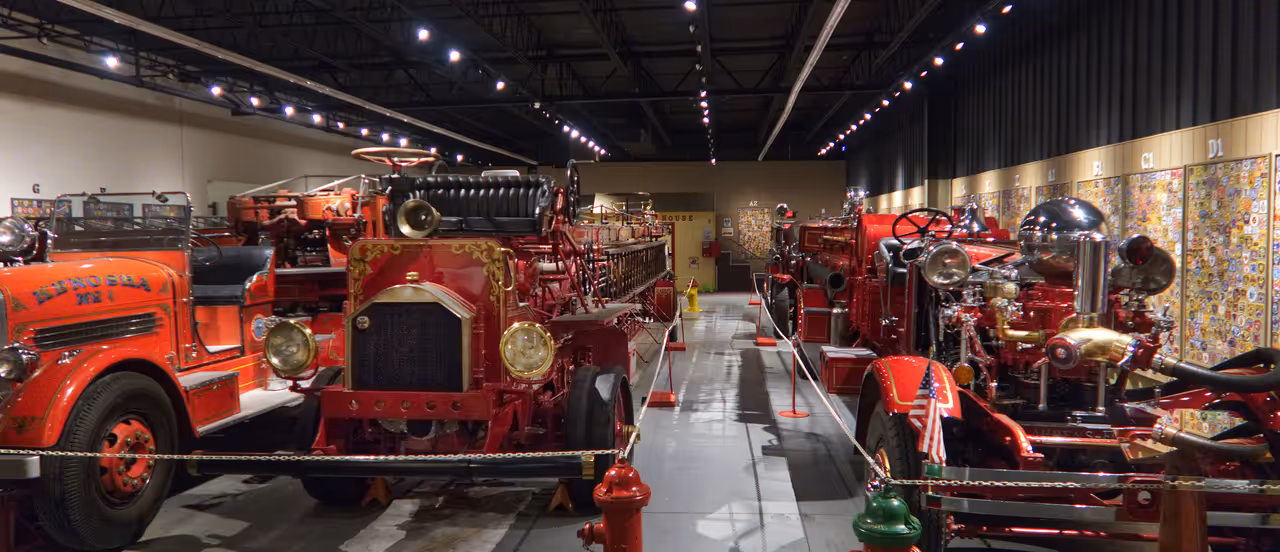 Hook and Ladder vehicles in the Hall of flame museum of firefighting in Phoenix
