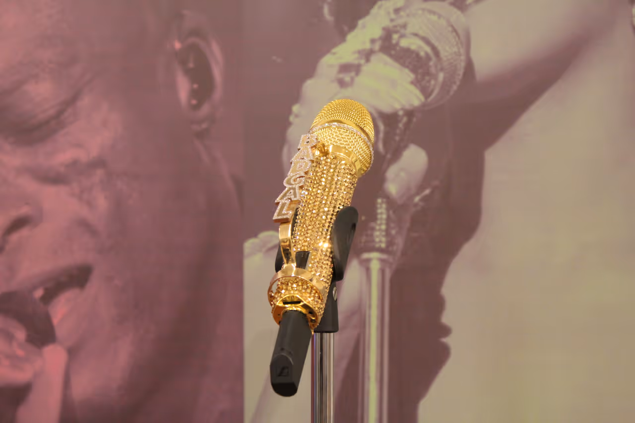 "Bad Gal" Microphone, Rihanna, displayed at the Musical Instrument Museum (Phoenix)