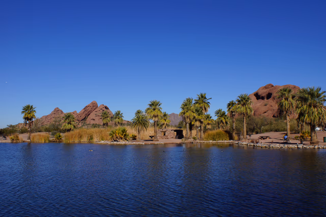 Papago Park, Papago Buttes, Hole in the Rock, Camelback Mountain in the Distance