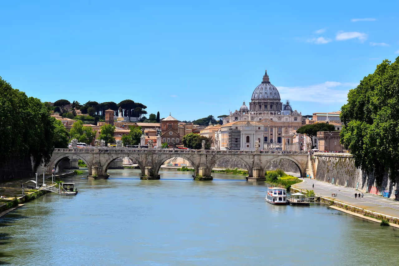 The Ponte Sant'Angelo with a view of St. Peter's Square and St. Peter's Basilica